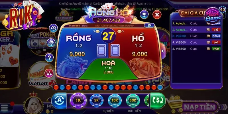 Khám phá rồng hổ Rikvip